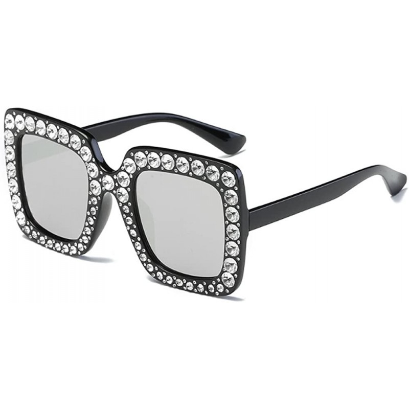 Square Women Sunglasses Crystal Brand Designer Oversized Square Sunglasses - C2 - CP18D9MKC8O $10.91