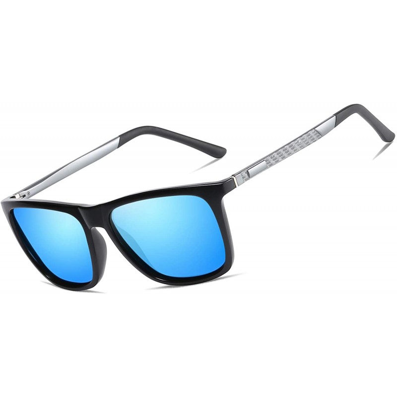 Sport Polarized Square Sunglasses for Men Vintage PC Frame Driving UV400 Protection - Black Blue - CX18RMIZS5X $16.99