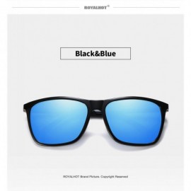 Sport Polarized Square Sunglasses for Men Vintage PC Frame Driving UV400 Protection - Black Blue - CX18RMIZS5X $16.99