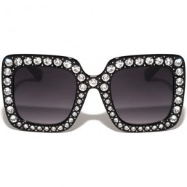 Square Square Oversized Rhinestone Lens Crystal Color Sunglasses - Black - C8197LNDZGA $17.35