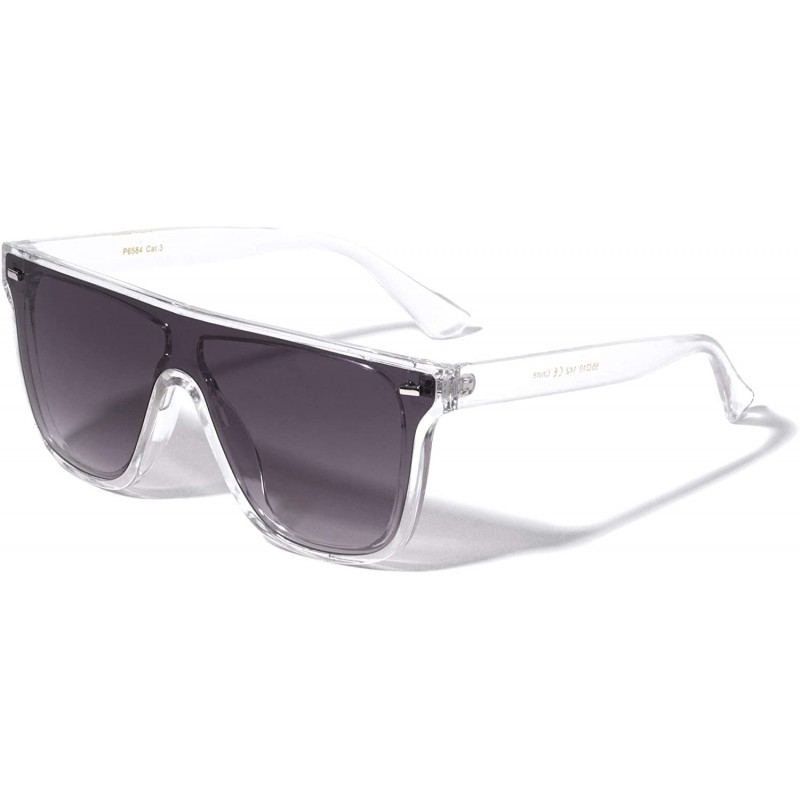 Shield Flat Top Rectangle Stud One Piece Shield Lens Squared Cat Eye Sunglasses - Smoke Clear - CW1995O9KWW $17.03