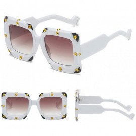 Goggle Fashion Men Women Large Frame Oversize Sunglasses Rhinestone Decorated Sun Glasses - C - CX18TRR6RXD $9.09