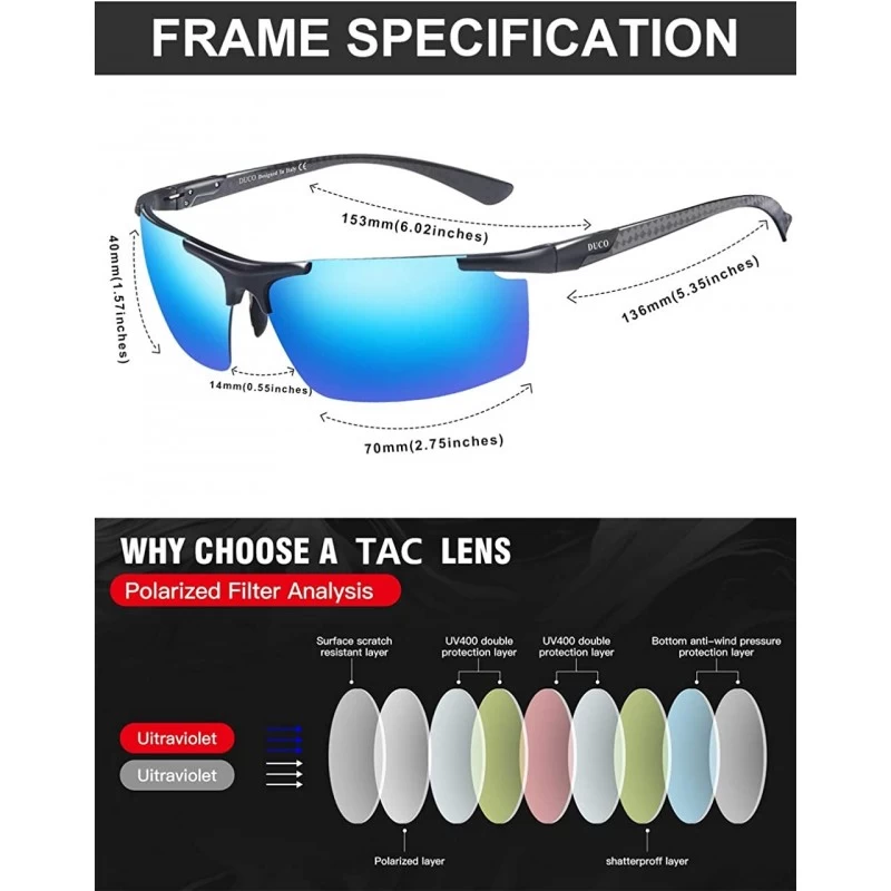 Duco Men's Sports Carbon Fiber Temple Polarized Driving Sunglasses