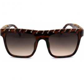 Rectangular Womens Thin Metal Chain Weave Trim Plastic Horn Rim Sunglasses - Tortoise Gradient Brown - CS18UIOA45Z $13.32