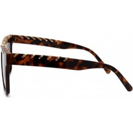 Rectangular Womens Thin Metal Chain Weave Trim Plastic Horn Rim Sunglasses - Tortoise Gradient Brown - CS18UIOA45Z $13.32