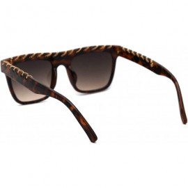 Rectangular Womens Thin Metal Chain Weave Trim Plastic Horn Rim Sunglasses - Tortoise Gradient Brown - CS18UIOA45Z $13.32