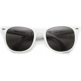 Wayfarer Neon Bright Colorful Compact Folding Pocket Horn Rimmed Sunglasses 54mm - White Smoke - CY11O5E3X67 $13.05