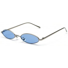 Square punk Small Oval Metal Frame Chic Clear Candy Color Lens Sunglasses - Silver Blue - C718RLAEWSA $10.22