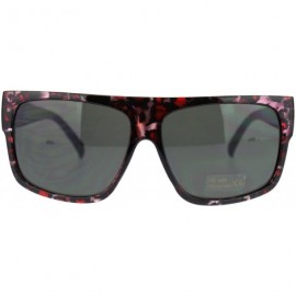 Rectangular Unisex Mobster Flat Top Rectangular Metalic Animal Print Sunglasses - Red Leopard - CX11N3BRI4B $12.43