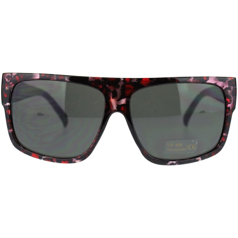 Rectangular Unisex Mobster Flat Top Rectangular Metalic Animal Print Sunglasses - Red Leopard - CX11N3BRI4B $12.43