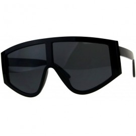 Goggle Super Oversized Goggle Style Sunglasses Arched Top Shield Fashion Shades - Shiny Black - C618CU0ZSGH $9.44