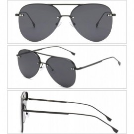 Rectangular Men/Women's Aviator Sunglasses Rimless UV400 Protection Gradient Lens Sun Glasses - Black Frame Black Lens - C119...