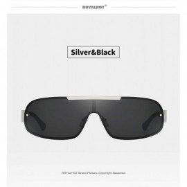 Sport Men Shield Sunglasses Polarized UV 400 Protection 70MM Fashion Style Driving - Silver Black - CW192GCM80M $15.87