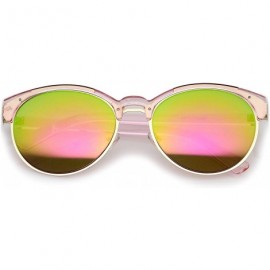 Oval Double Nose Bridge Metal Trim Mirror Lens Round Cat Eye Sunglasses 55mm - Pink-gold / Pink-green Mirror - CQ12NTZGAKS $9.85