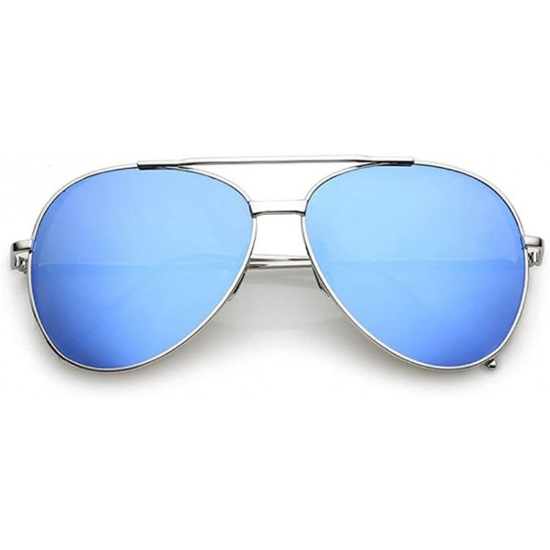 Aviator Women's Fame Mirrored Blue Flat Lens Aviator Sunglasses - Silver - CC18DNE3GDR $21.39