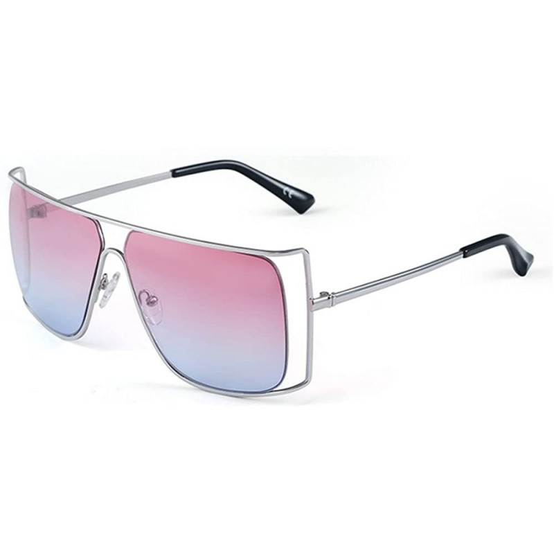 Square Unisex Oversized Stylish Cut-out Color And Clear Lens Sunglasses - Silver-pink and Blue - C9182OI8398 $14.83