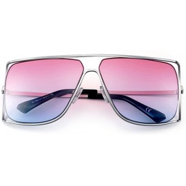 Square Unisex Oversized Stylish Cut-out Color And Clear Lens Sunglasses - Silver-pink and Blue - C9182OI8398 $14.83