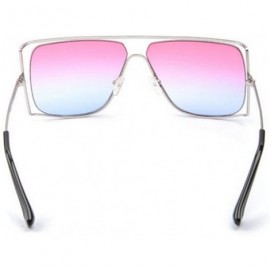 Square Unisex Oversized Stylish Cut-out Color And Clear Lens Sunglasses - Silver-pink and Blue - C9182OI8398 $14.83