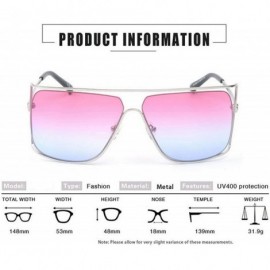 Square Unisex Oversized Stylish Cut-out Color And Clear Lens Sunglasses - Silver-pink and Blue - C9182OI8398 $14.83