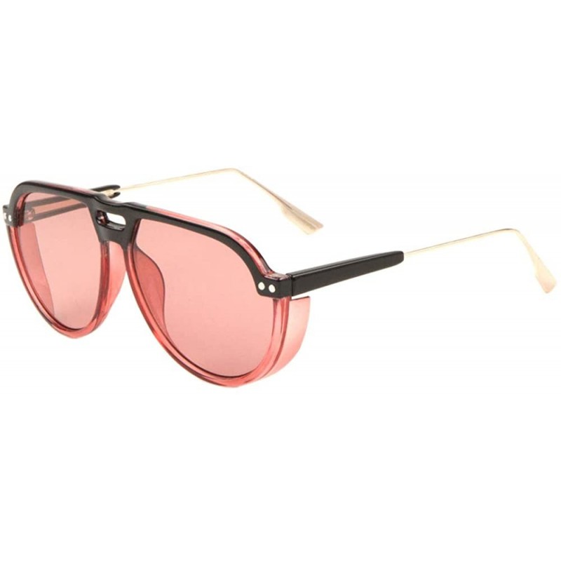 Aviator Plastic Lens Shield Flat Top Round Lens Aviator Sunglasses - Red - CQ197A48D5Q $12.54