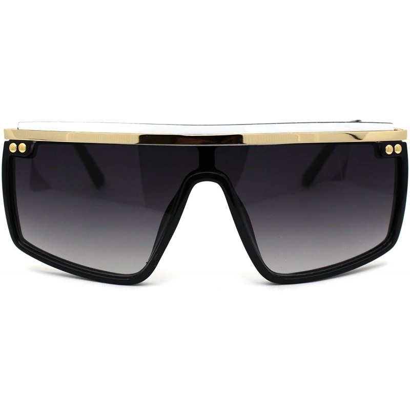 Shield Luxury Flat Top Mobster Fashion Shield Retro Sunglasses - Black Gold White Smoke - C418ZCNX4C3 $11.58