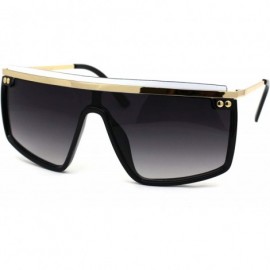 Shield Luxury Flat Top Mobster Fashion Shield Retro Sunglasses - Black Gold White Smoke - C418ZCNX4C3 $11.58