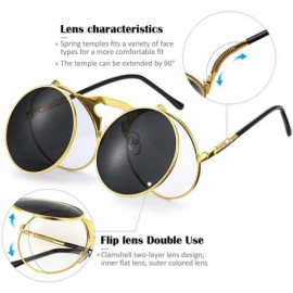 Round 3 Pairs Vintage Round Flip up Sunglasses 90's Steampunk Style for Men Women - CI18ZYM9LNC $16.23