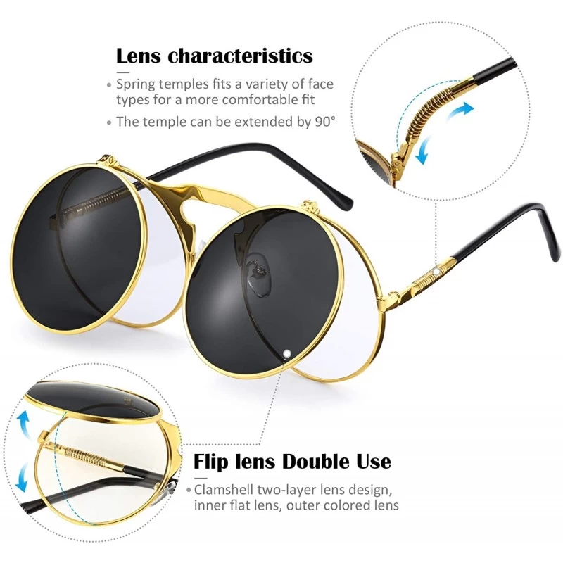 Flip Up Sunglasses Men Women Polarized Steampunk Flip Sunglasses With Double  Lenses