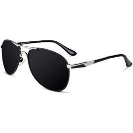 Sport Premium Polarized Aviator Sunglasses for Men - UV400 Mirrored Lens - Silver&black - C417Z6LEO50 $21.06