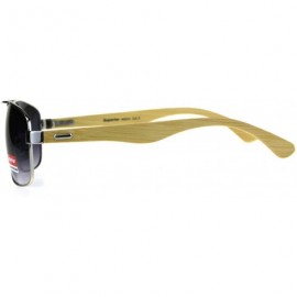 Rectangular Mens Rectangular Metal Pilots Officer Bamboo Wood Arm Sunglasses - Silver Light Wood - C4180ANKES3 $15.31