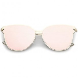 Cat Eye Oversize Slim Wire Arms Colored Mirror Flat Lens Cat Eye Sunglasses 59mm - Gold / Pink Mirror - CX183G4US3N $11.70