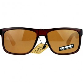 Rectangular Real Bamboo Temple Polarized Sunglasses Classic Square Rectangle Frame - Brown (Brown) - CH189LKZT25 $15.38