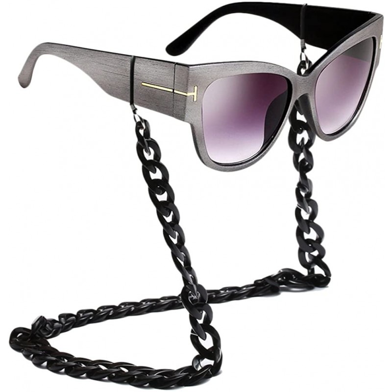 Oversized Oversized Frame Lady Travel Beach Sun Protect Sunglasses with Lanyard Chain - Silver - CU18DC9G9G6 $20.18