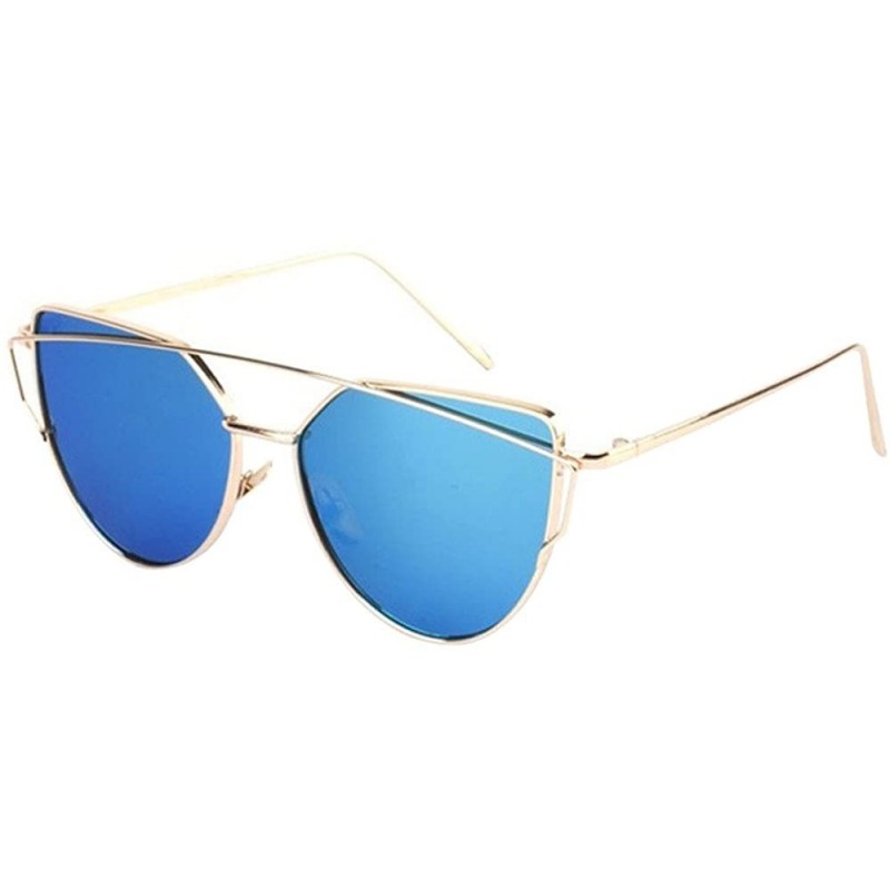 Cat Eye Fashion Twin-Beams Classic Women Metal Frame Mirror Sunglasses Cat Eye Glasses Gold - CV18O3Q85Q4 $12.03