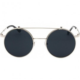 Goggle Flip up Steampunk Round Circle Retro Sunglasses - Silver-black - C418OZE5U4Q $9.47