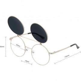 Goggle Flip up Steampunk Round Circle Retro Sunglasses - Silver-black - C418OZE5U4Q $9.47