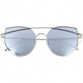 Cat Eye Womens Cat Eye Sunglasses Top Crossbar Oceanic Color Flat Lens Trendy Hipster Chic - Silver2 - CF12O42MCT7 $7.00