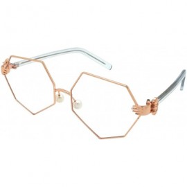 Oversized Vintage Style Angular Frames with Flat Lens 3136-FLCL - Rose Gold - CB182LAGGDT $12.11