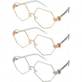 Oversized Vintage Style Angular Frames with Flat Lens 3136-FLCL - Rose Gold - CB182LAGGDT $12.11