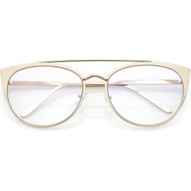 Cat Eye Women's Oversize Metal Crossbar Round Clear Flat Lens Cat Eye Glasses 61mm - Gold / Clear - C9187I9Y7SE $12.32