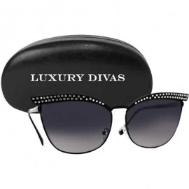 Cat Eye Cat Eye Metal Frame Rhinestone Sunglasses With Hard Case - Black - CQ18U0GAHA5 $19.59