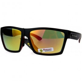 Rectangular Biohazard Mens Color Mirror Sport Black Horn Rim Sunglasses - Fuchsia - CQ186H5WXL3 $12.60