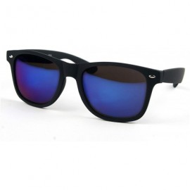 Wayfarer Rubber Coated Soft Feel Spring Hinge Sunglasses P714 - Matt Black Blue Mirror - CI18Q08EQYT $8.56