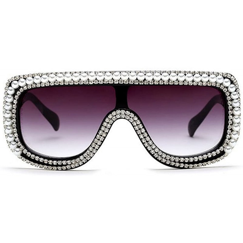 Shield Large Oversized Square Geometric Shine Style Diamond Women Sunglasses - Pearl-black - C71836552X4 $12.22