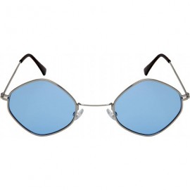 Square Small Retro Inspired Diamond Shaped Women Sunglasses Flat Lens 5142-FLKGM - Silver Frame/Blue Lens - C218H4N897N $9.19