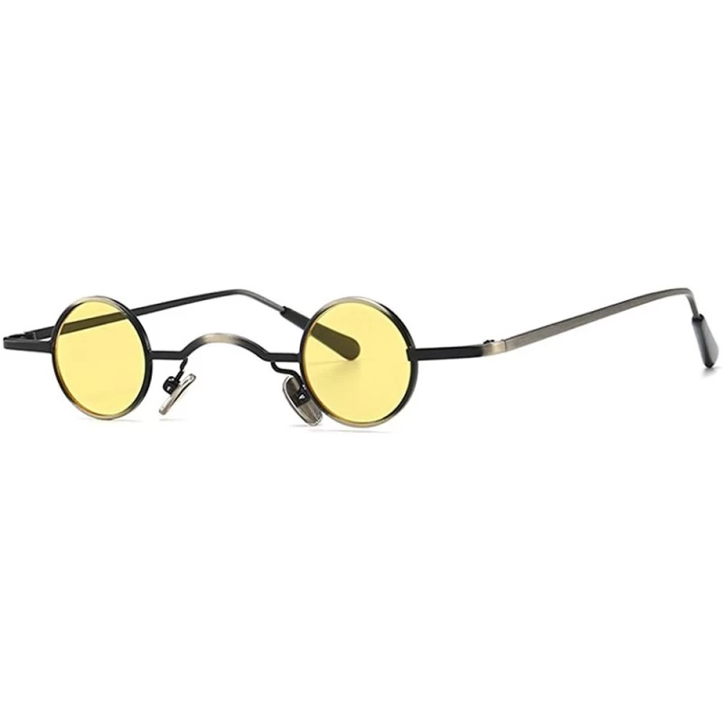 Round Tiny Sunglasses Round Retro Metal Men Punk Sun Glasses Women Eyewear - Yellow Lens - CT18W2M23Y8 $12.07