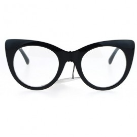 Cat Eye Womens Retro Vintage Style Round Thick Plastic Cat Eye Clear Lens Glasses - All Black - CX12O5QJNPH $12.41