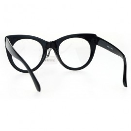 Cat Eye Womens Retro Vintage Style Round Thick Plastic Cat Eye Clear Lens Glasses - All Black - CX12O5QJNPH $12.41