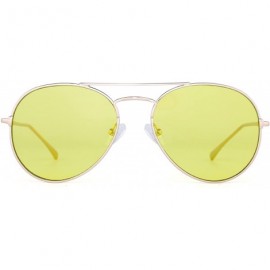 Aviator Clear Aviator Sunglasses Classic Flat Tinted Lens Metal Eyeglasses Men Women - Gold / Yellow - CY188Q5SDYM $16.27