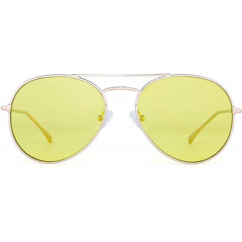 Aviator Clear Aviator Sunglasses Classic Flat Tinted Lens Metal Eyeglasses Men Women - Gold / Yellow - CY188Q5SDYM $16.27